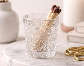 Vintage Cut Glass Match Holder with Strike Pad: Neutral Home Decor-candle accents