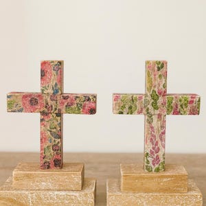 Floral Decoupage Wooden Cross: Rustic Christian Decor