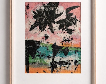 Original Textured Abstract Painting • Pink Teal Orange Palette • Framed Acrylic Art