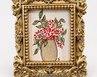 Ornate Gold Floral Magnet Frame, 3.5x4 Mini Framed Art, Fridge Magnet, Shelf Display, Wall Hanging Decor