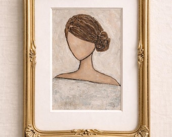 Framed Original Mixed Media Portrait | 5x7 Acrylic Sketch-Painting