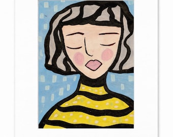 Original Whimsical Folk Art Portrait Acrylic Painting– 8x10 Modern Girl Illustration