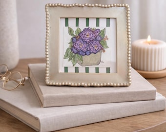 Original Hand-Sketched Floral Painting | Framed 4x4 Cottagecore Hydrangea painting