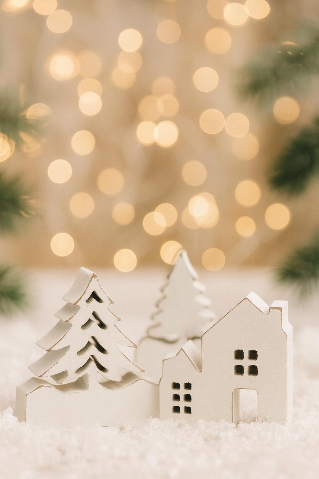View of Whitewashed Wood Christmas Village Set - Scandinavian Winter Decor - Etsy