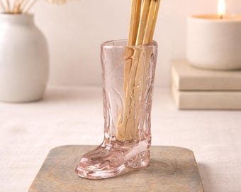 Blush Pink Glass Cowboy Boot Match Holder | Upcycled Shot Glass