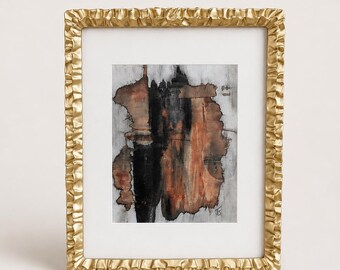 Original Abstract Painting Framed Art | Neutral Black Rust Brown Wall Decor | Modern Organic Contemporary Artwork