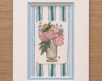 Boutique Hand-Sketched & Painted Original Art | 5x7 Matted Floral painting