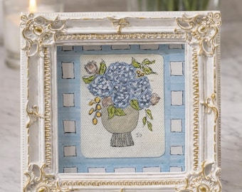 Original Hand-Painted Hydrangea Art | Framed Floral Canvas | Cottage Blue Fine Art