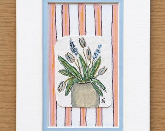 Original Floral Art, 5x7 Matted Botanical Painting, Whimsical Cottagecore Wall Decor