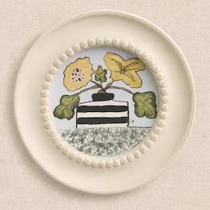 Original akrylblommålning: Miniatyrkonst i rund träram 4x4