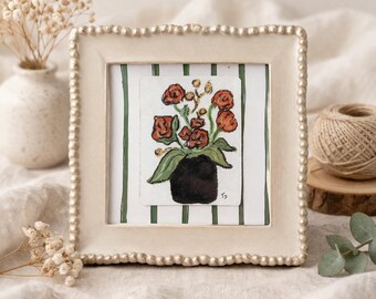 Original Hand-Sketched Floral Painting | Framed 4x4 Cottagecore Artwork