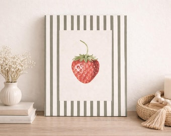 Strawberry Canvas Board Print 11x14 | Vintage Fruit Wall Art | Neutral Cottagecore Kitchen or Nursery Decor