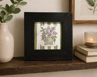 Original 4x4 Botanical Sketch Painting | Hand-Painted Acrylic Mini Floral Art