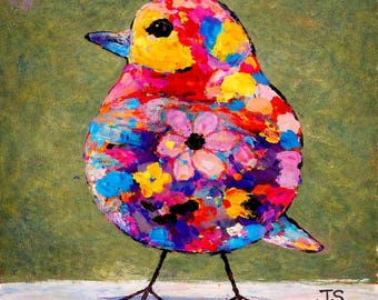 Whimsical Original Bird Art Print 5x5