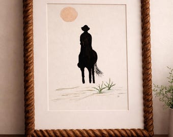 Original Western Silhouette Painting | Hand-Painted Acrylic Art | 11x14 Framed & Matted Fine Art