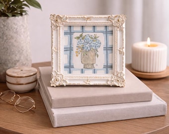 Original Hand-Painted Hydrangea Art | Framed Floral Canvas | Cottage Blue Fine Art