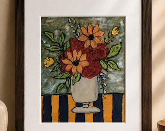 Original Framed Floral Still Life Painting | Cottage Botanical Wall Art 11x16