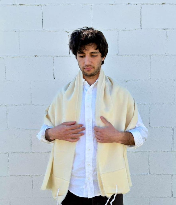 Handmade Natural Wool Tallit - Shawl Style