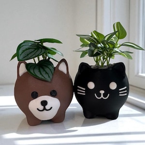 3D Printed Cute Dog & Cat Planter Pots – Adorable Animal Succulent Holders for Home or Office Décor