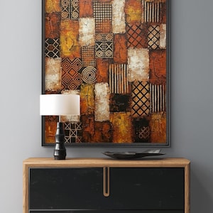 Afrikaanse modderdoekprint, tribal geometrische muurkunst, aardetinten afrocentrisch decor (digitale download)