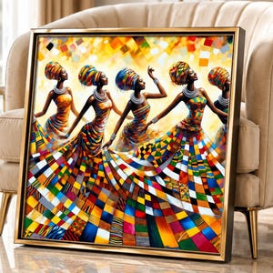 African Women Dance Art Print | Afrocentric Patchwork Dresses (Digital Download)