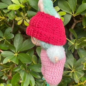 Crochet pink jumpsuit : pink and red Labubu doll outfit for 17 cm Labubu image 7