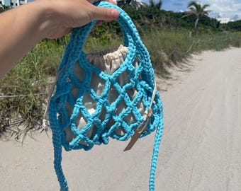 Summer mash blue bag: cotton crossbody bag for woman
