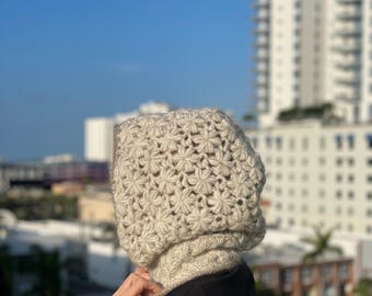 White balaclava handmade  from alpaca, wool, mohair and silk