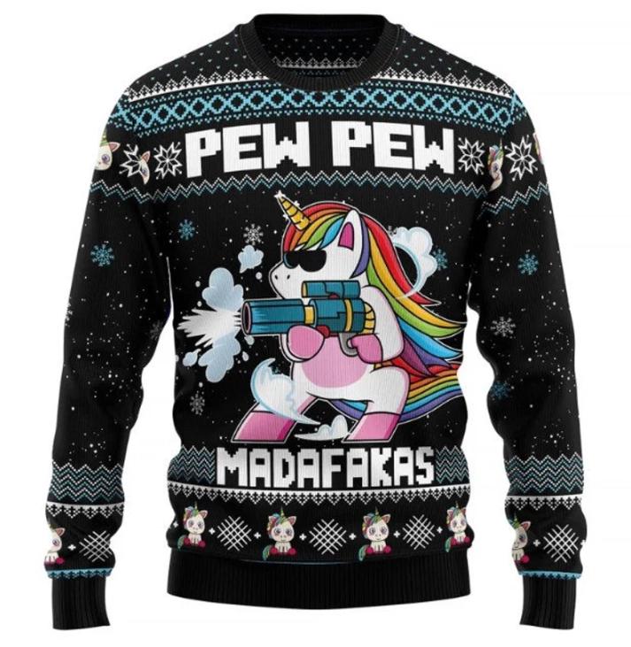 Discover Unicorn pew pew madafakas Ugly Christmas Sweater, Funny Unicorn Sweater for Kid, Adult, Farmer Xmas Party Sweatshirt, Unicorn Lover gift