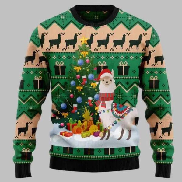 Discover Funny Llama Christmas Sweater, Santa Llama Ugly Christmas Jumper, Cute Alpaca Xmas Tree Sweater, Holiday Party Outfit for Men Women