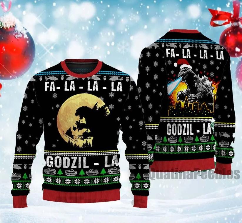 Discover god zilla Ugly Christmas Sweater, Retro Vintage King of the Monsters Unisex Sweater, Funny Xmas Sweater for Family, Holiday Outfit Sweatshirt