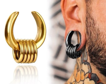 Black Saddle Ear Weights with Hinged Hoop – Western Punk Titanium-Steel Stretched Ear Jewelry - PRICE PER SINGLE