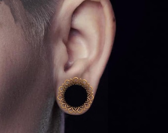 Golden Filigree Hinged Ear Weights – Hollow Gauge Earrings, All-in-One Ear Hangers, Filigree Ear Jackets – PRICE PER SINGLE