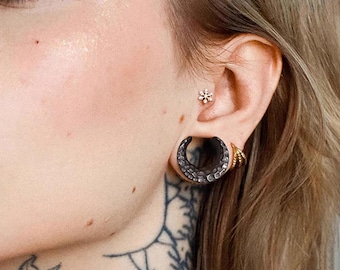 Meteorite Moon Saddle Weights – Euro Gothic Black Ear Stretcher, Crescent Moon Earrings for Stretched Ears – PRICE PER SINGLE