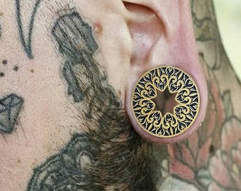Moon Spell Gold Gauge Earrings, Stretched Ear Jewelry, Shining Moon Plug 6mm (2g)-12mm (1/2"), Celestial Boho Ear Tunnels, PRICE PER SINGLE