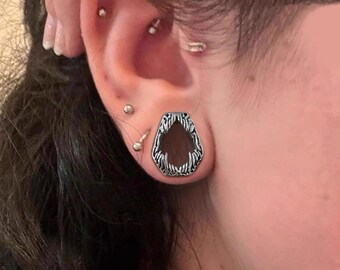 Hexagonal Tooth Ear Weights – Gothic Flared Plug, Solid Titanium-Steel Stretched-Ear Jewelry – PRICE PER SINGLE