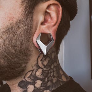 Silver diamond gauge earrings for stretched ears, plug gauges 6mm (2g)-28mm (1.10”), tribal geometric tunnels, PRICE PER SINGLE