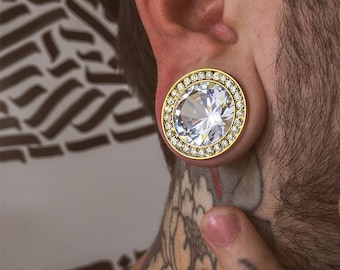 Diamond-Studded Pulley Gauge Earring, Titanium Steel Stretched Ear Jewelry for Fashion, PRICE PER SINGLE