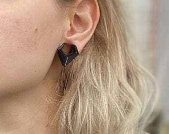 Black diamond gauge earrings for stretched ears, plug gauges 6mm (2g)-28mm (1.10”), tribal geometric tunnels, PRICE PER SINGLE