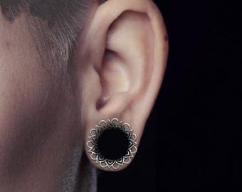 Silver Filigree Hinged Ear Weights – Hollow Ear Expander Hoop Earrings, Lace Pattern Ear Gauge Jewelry – PRICE PER SINGLE