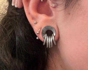 Flared Grooved Stripe Gauge Earring, Punk Hip Hop Stretching Ear Plugs Hypoallergenic Titanium Steel Body Jewelry, PRICE PER SINGLE