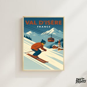 Cartel retro de la estación de esquí de Val d&#39;Isère: Impresión de montaña de los Alpes franceses