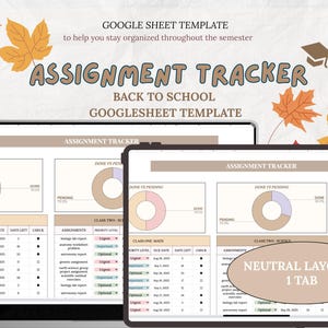 Assignment Tracker For Students Googlesheet Template ADHD Study Template Neutral College Planner Academic Planner and Calendar Spreadsheet