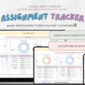 Assignment Spreadsheet tracker, Pastel College Planner, Google sheet Academic Template, ADHD Study Tracker, Study Planner And Calendar,
