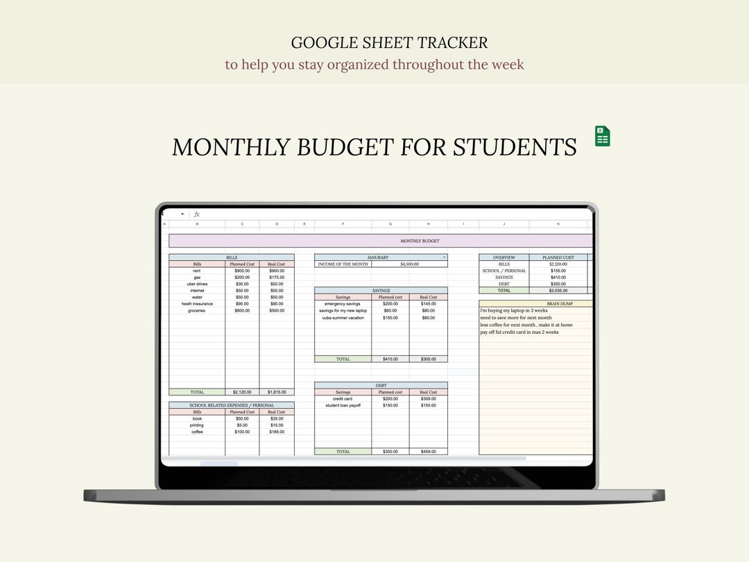 Simple Student Monthly Budget Tracker Spreadsheet Budget Planner Pastel ...