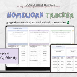 Homework Tracker Googlesheet Template Assignment Tracker University Planner Student Spreadsheet Planner College Assignment Tracker