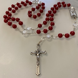 Sacred Heart of Jesus Rosary -&gt; Glass Beads | Virgin Mary Centerpiece | Sunburst Crucifix