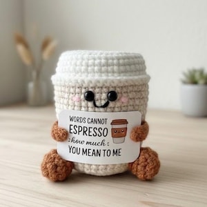 Crochet Animals : Turtle, Bee, Frog, Cat & Coffee Cup -  Emotional Support Pal with Motivation Card