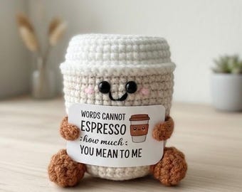 Crochet Animals : Turtle, Bee, Frog, Cat & Coffee Cup -  Emotional Support Pal with Motivation Card