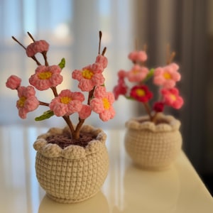 Handmade Cherry Blossom Crochet in Pot – Forever Blooming Crochet Flower Gift For Her